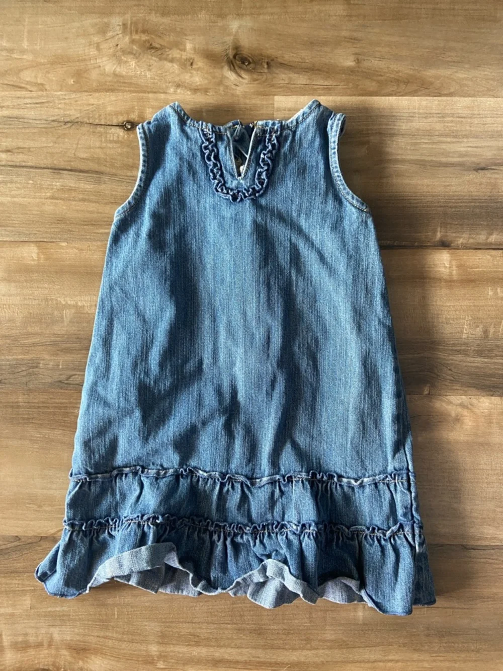 Vintage Girls' Denim Ruffle Hem Dress